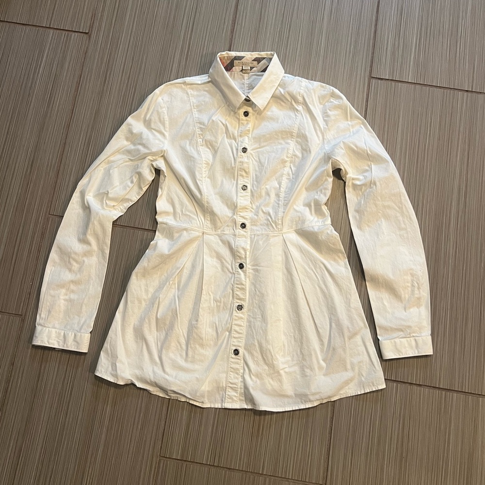 burberry brit women long sleeve button down white shirt size XS